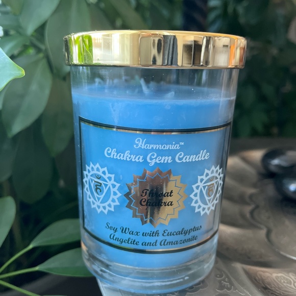 SOY WAX Eucalyptus Angelite and Amazonite Chakra Gem Candle - Picture 3 of 4